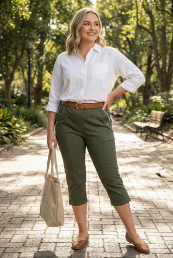 Pantaloni in viscosa color cachi