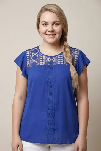 Blusa blu fiordaliso con pizzo