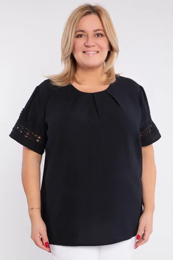 blusa di chiffon nero con decorazioni