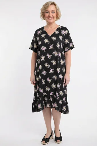 Abito blu navy con maniche in pizzo