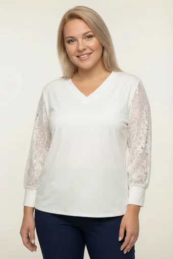 Blusa écru con manica in pizzo