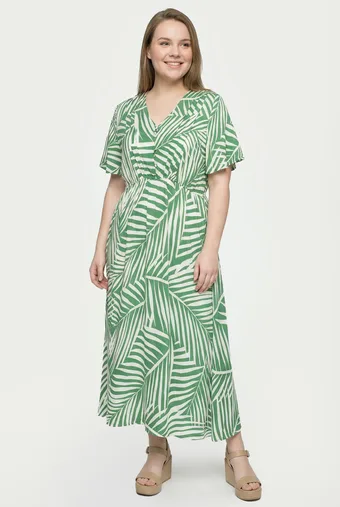 Abito verde con foglie beige