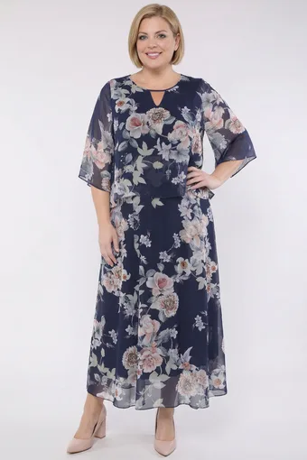 copia di copia di Abito blu navy con fiori rossi e giacca