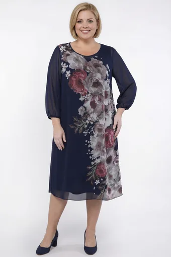 copia di copia di copia di Abito blu navy con fiori rossi e giacca