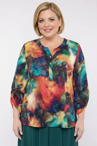 Blusa lucida in chiffon blu navy con dettaglio cravatta