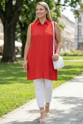 camicia rossa senza maniche
