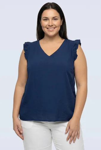 Camicetta blu navy con maniche a balze
