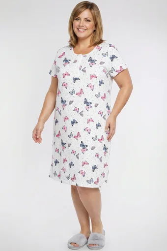 camicia da notte bianca con fiori blu fiordaliso