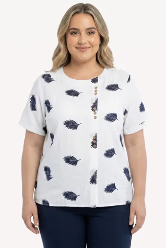 Camicetta bianca con piume blu navy