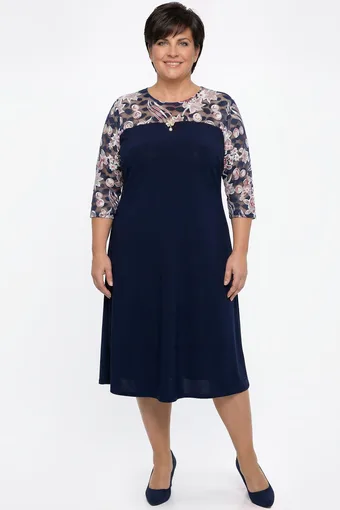 Abito blu navy con grandi fiori bianchi