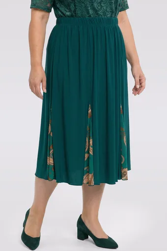 Gonna in chiffon blu navy con inserto floreale grigio