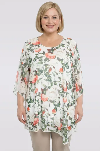 Tunica in chiffon bianco con fiori luminosi