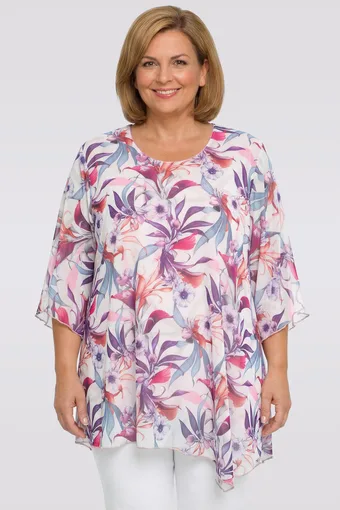 Tunica in chiffon bianco con fiori luminosi