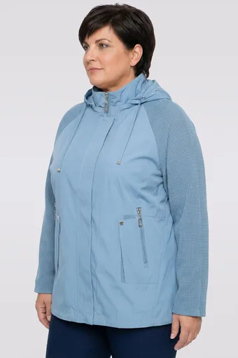 copia di giacca blu scuro con maniche in tessuto