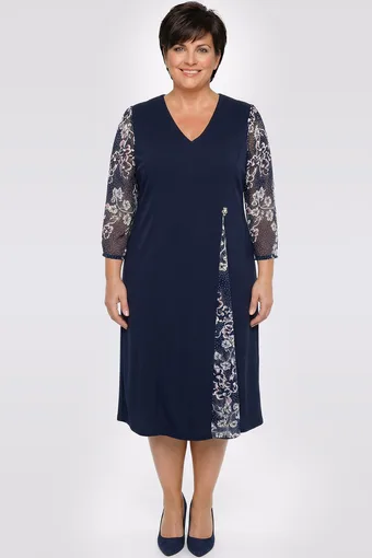 Abito nero con maniche in chiffon e motivi bianchi