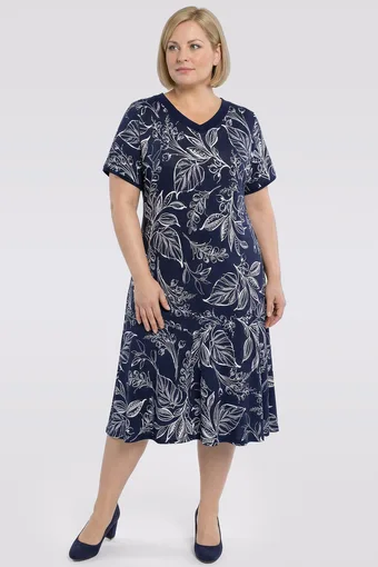 copia di Abito blu navy con maniche in chiffon e pois bianchi