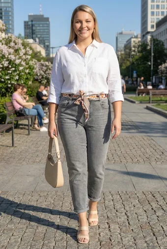 jeans grigi con un nastro
