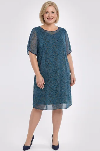 Abito blu navy con fiori viola e rosa