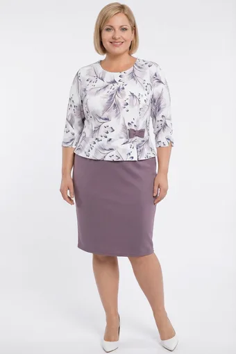 Abito blu navy con fiocco in fantasie beige e blu navy
