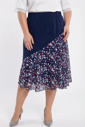 copia di copia di Gonna in chiffon blu navy con inserto floreale grigio