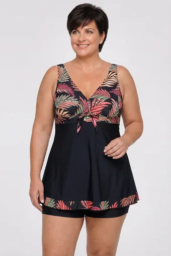 costume da bagno blu navy con foglie di fiordaliso