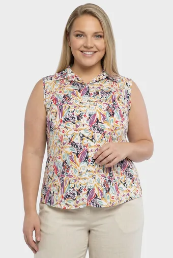 Camicia senza maniche con fiori colorati