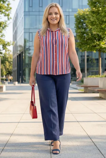 Camicia senza maniche a cinture rosse e blu navy