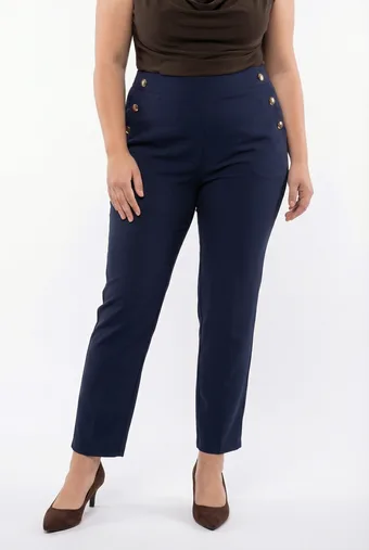 Pantaloni blu navy con bottoni dorati