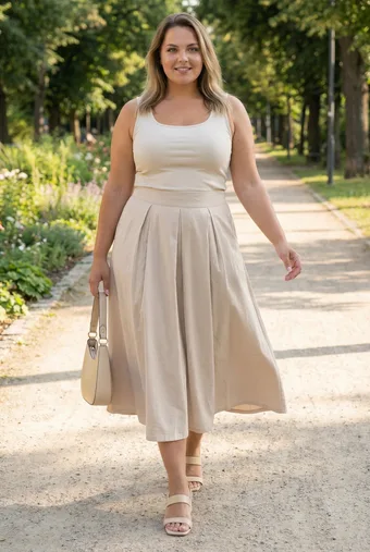Gonna beige con tasche