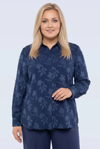 camicia blu navy con foglie
