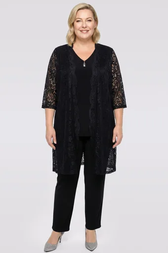 coordinato viola con cardigan di pizzo