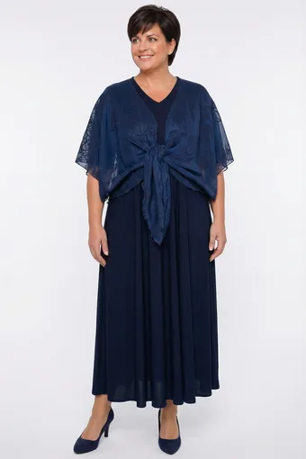 Abito scialle a pois blu navy