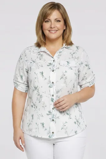 camicia blu con motivo bianco