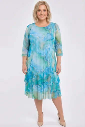 Abito in chiffon azzurro chiaro con cintura