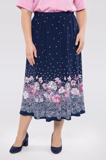 Gonna blu navy con fondo floreale beige