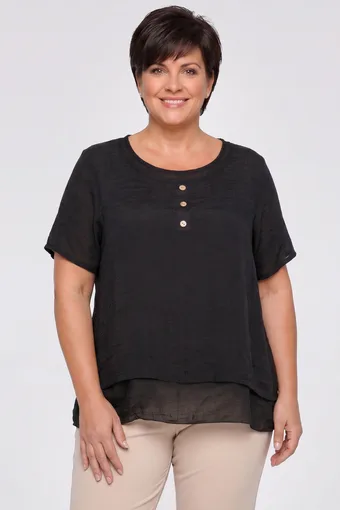 blusa tinta unita blu navy con bottoni