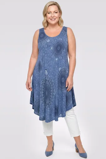 Tunica blu navy con foglie bianche