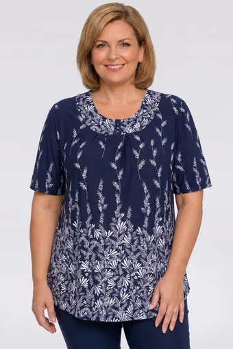 Tunica blu navy con foglie bianche