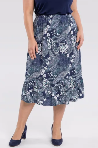 Gonna blu navy con fiori rossi