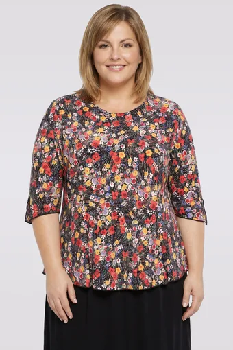 Camicetta blu navy con motivo tropicale