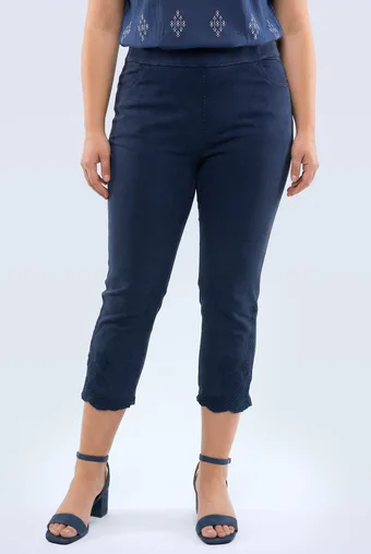 Pantaloni in denim scuro con ricami