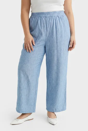 pantaloni a vita alta color azzurro cielo