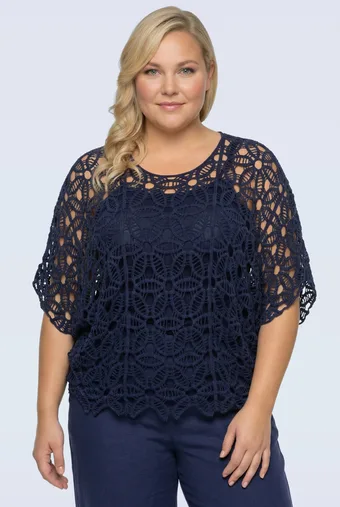 poncho traforato blu navy con fodera