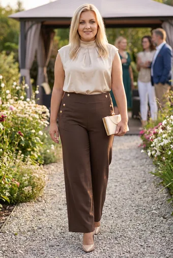 Pantaloni marrone scuro con bottoni dorati
