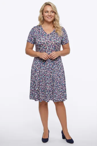Abito blu navy con fiori colorati